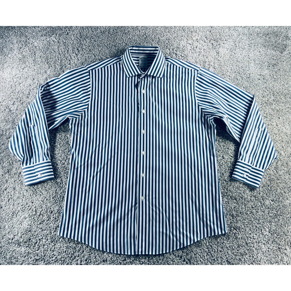 Brooks Brothers Regent Dress Shirt Mens 16.5 33 Blue White Stripe Supima Cotton